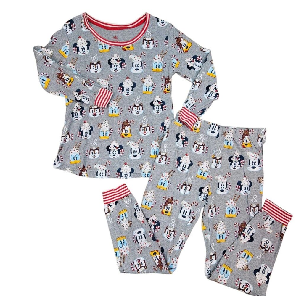 Disney Mickey & Friends Christmas Pajama Set Women S Gray Hot Cocoa Holiday